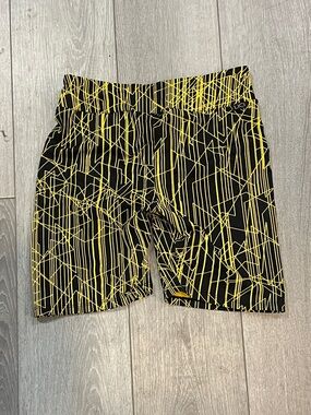 Black Athletic Shorts with Yellow Geometric Print